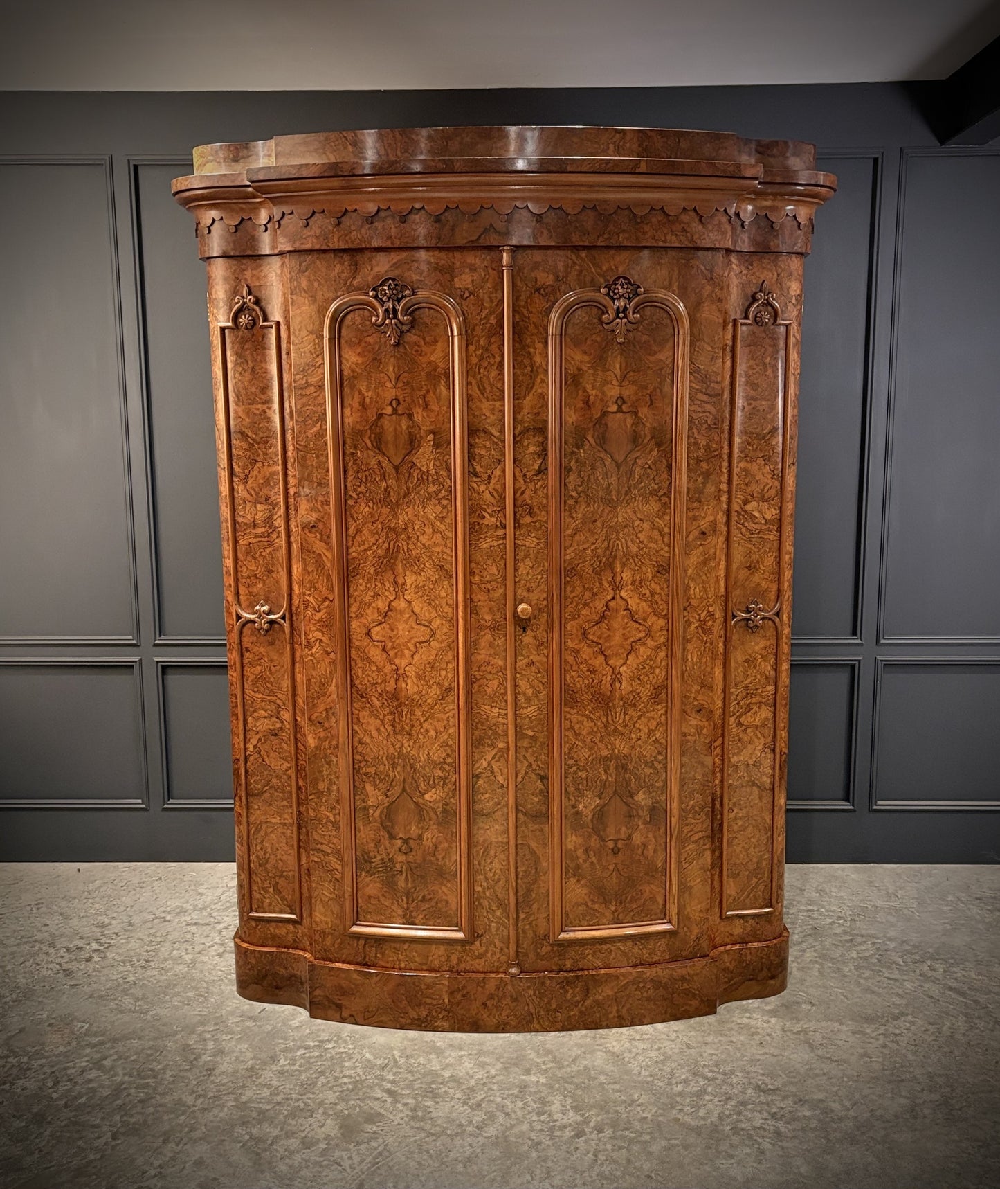 Large Victorian Bow Front Walnut Art Deco Wardrobe