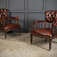 Pair Of Vintage Victorian Mahogany & Buttoned Leather Captains Desk Chairs