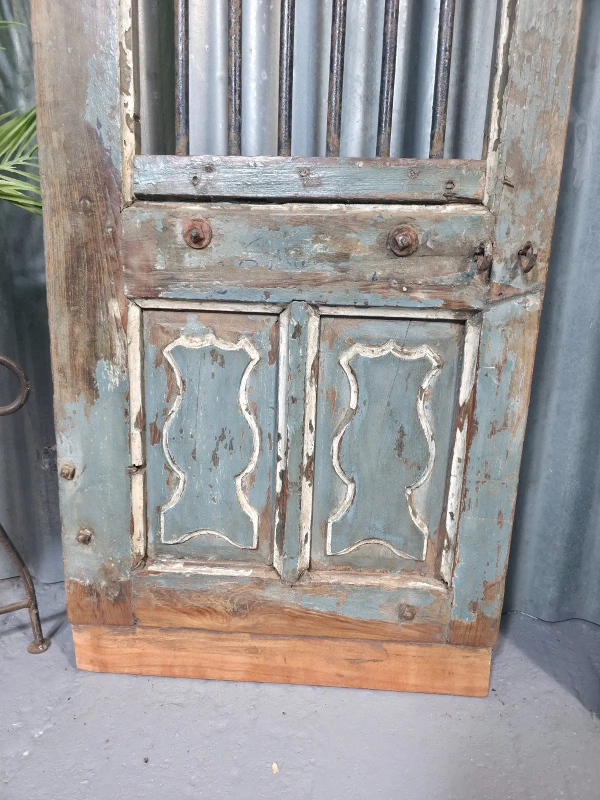 Vintage Pair of Rustic Indian Wooden Iron Doors Garden Gates Room Divider Screen