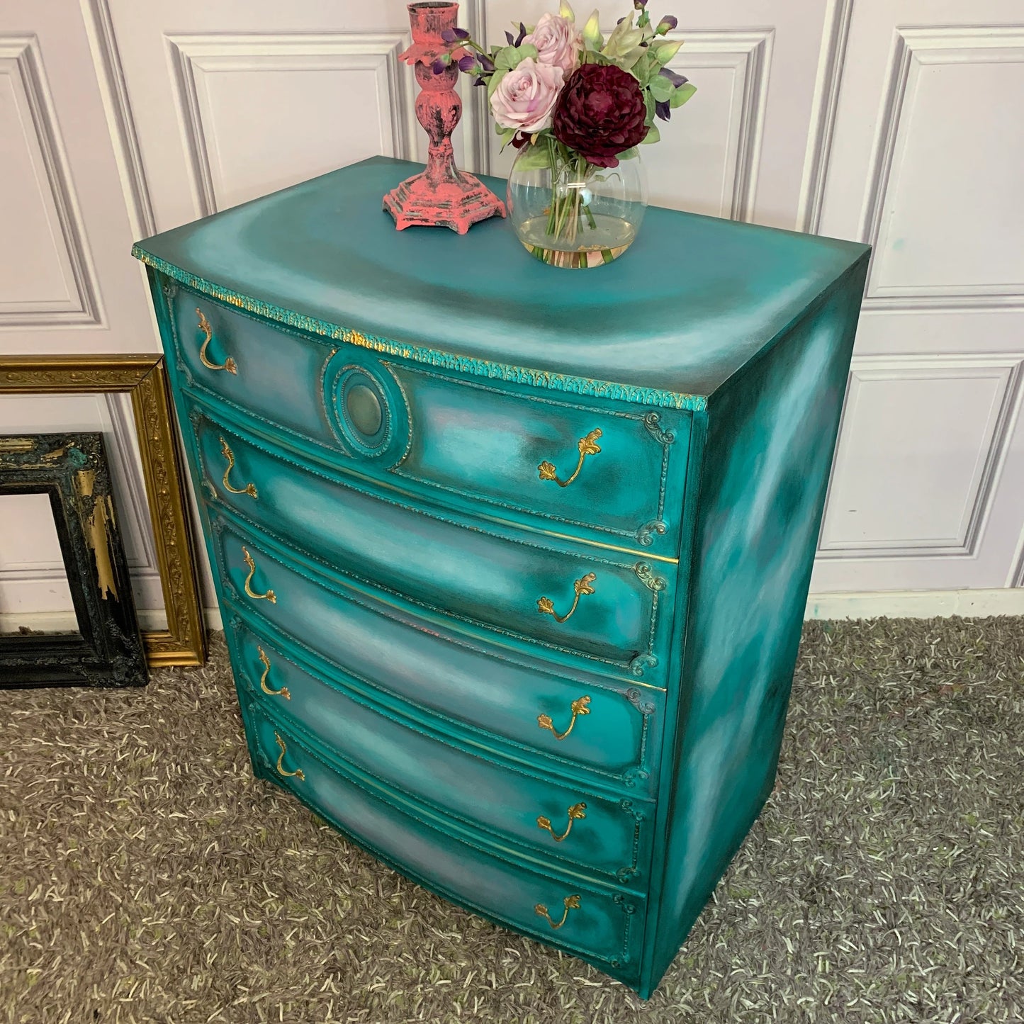 Upcycled Chest of Drawers French Style Drawers Moody Turquoise Colour