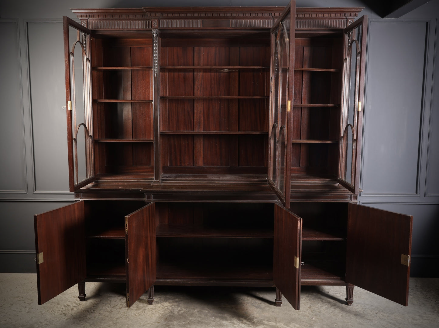Large Mahogany Breakfront Glazed Bookcase Display Cabinet