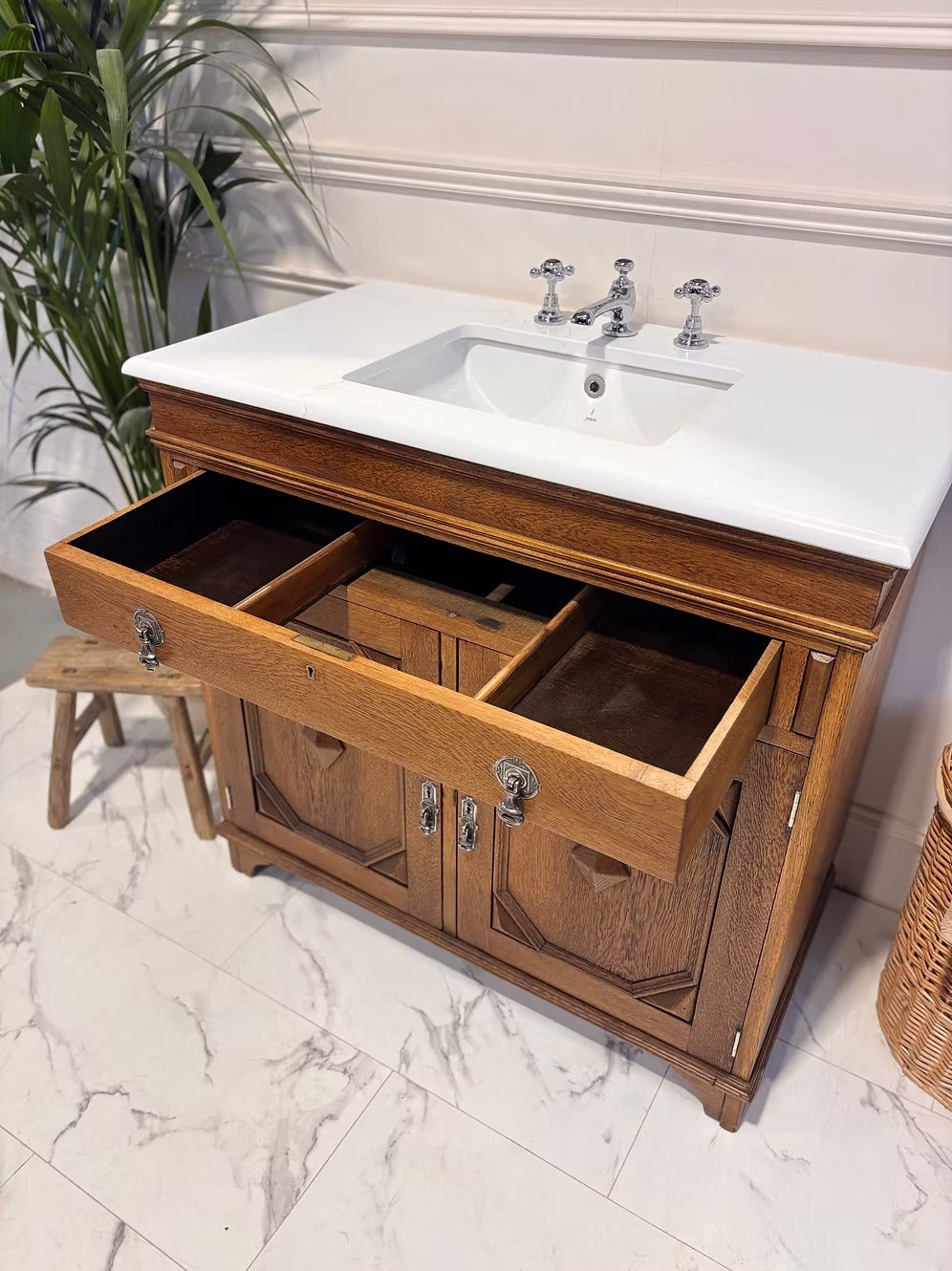 Wooden Carved Vintage Vanity Unit