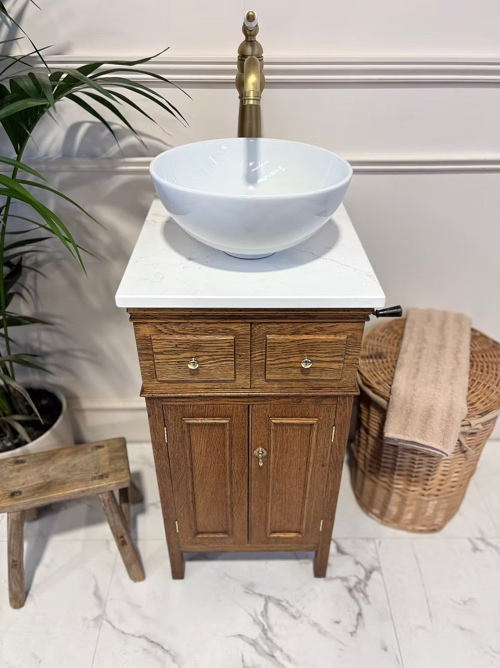 Single Reclaimed Tall Narrow Vintage Vanity Unit With Basin