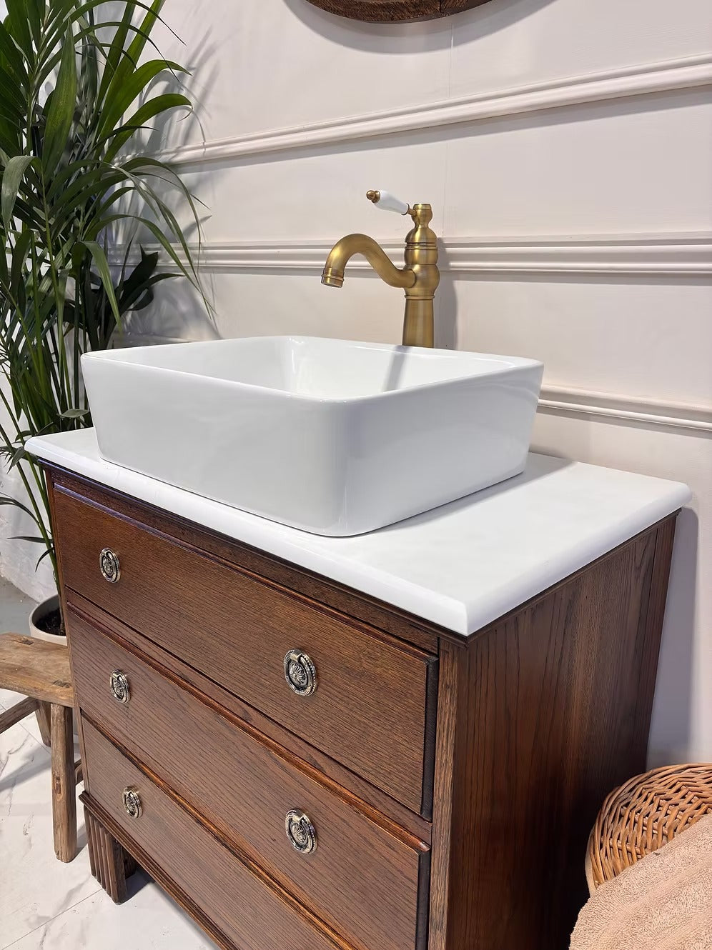 Oak Single Vintage Bathroom Vanity Unit