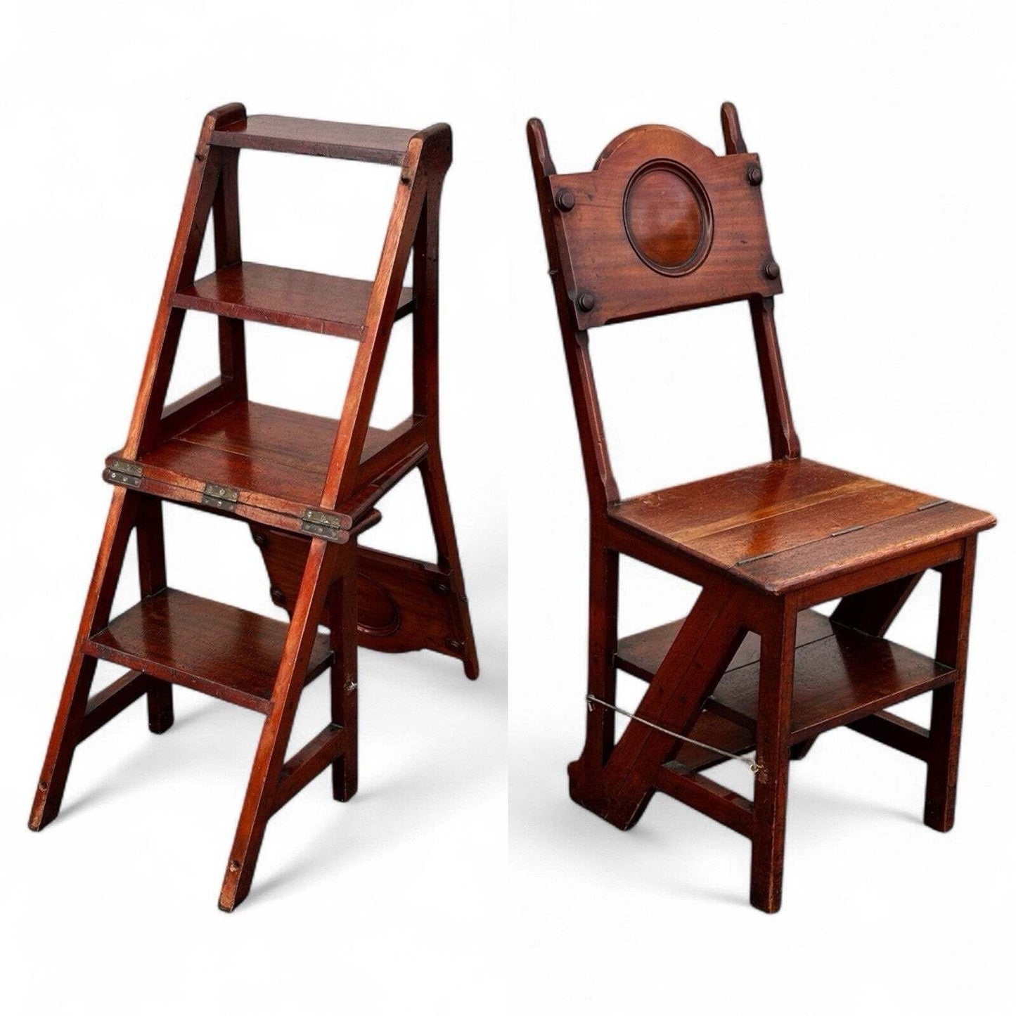 Victorian Vintage Metamorphic Mahogany Chair That Folds Over Into Library Steps