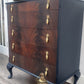 Vintage Navy Blue Flame Mahogany Dresser | Refurbished 5-Drawer Chest of Drawers | Brass Hardware Queen Anne Furniture