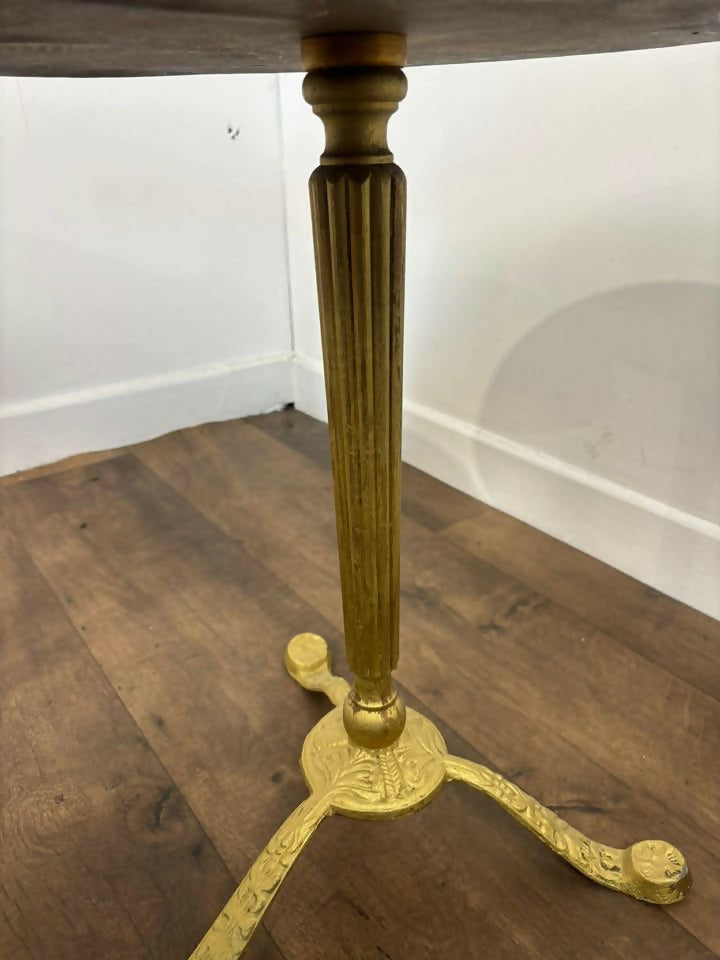 Pair of Circular Gilt Based Tripod Wine Tables with Faux Marble Tops