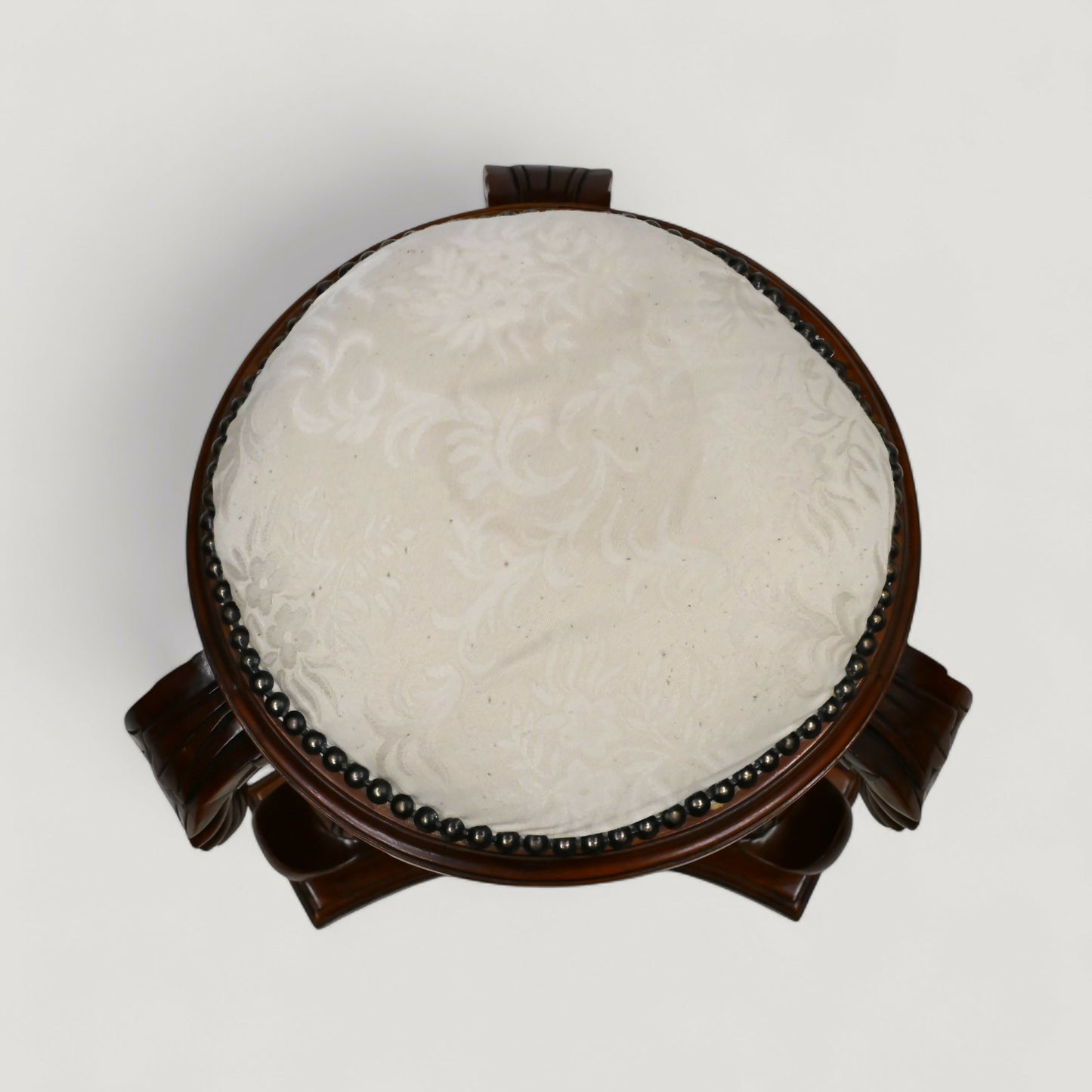 Chinese Dressing Stool Fish Carvings Studded Upholstered Seat FREE UK Delivery. SBR10753/2307E