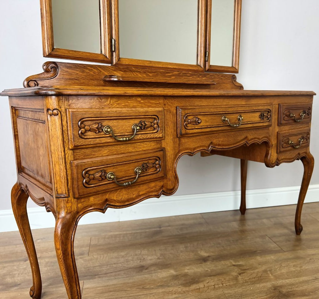 Dressing Table with Mirror Vintage French Louis Oak Vanity Table Makeup LOT 6600