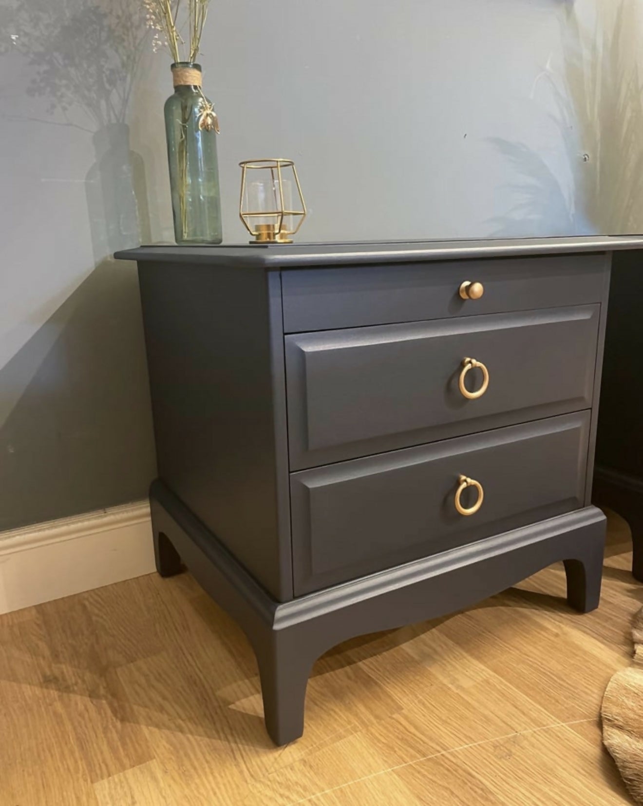 PRO SPRAY painted stag bedside tables dark matt blue…. ANY COLOUR