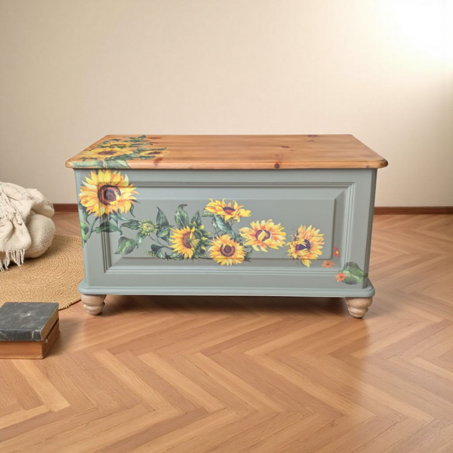 Vintage upcycled green blanket box rustic storage coffee table