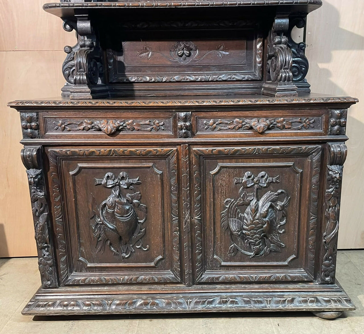 French Carved Oak Hunting Sideboard
