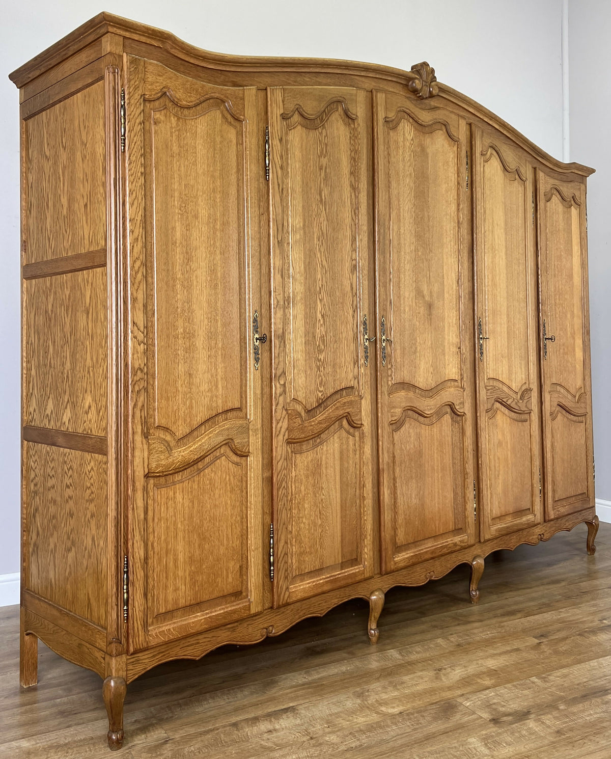 Wardrobe Vintage French Louis XVI Style Oak Five Door Carved Armoire LOT 6519