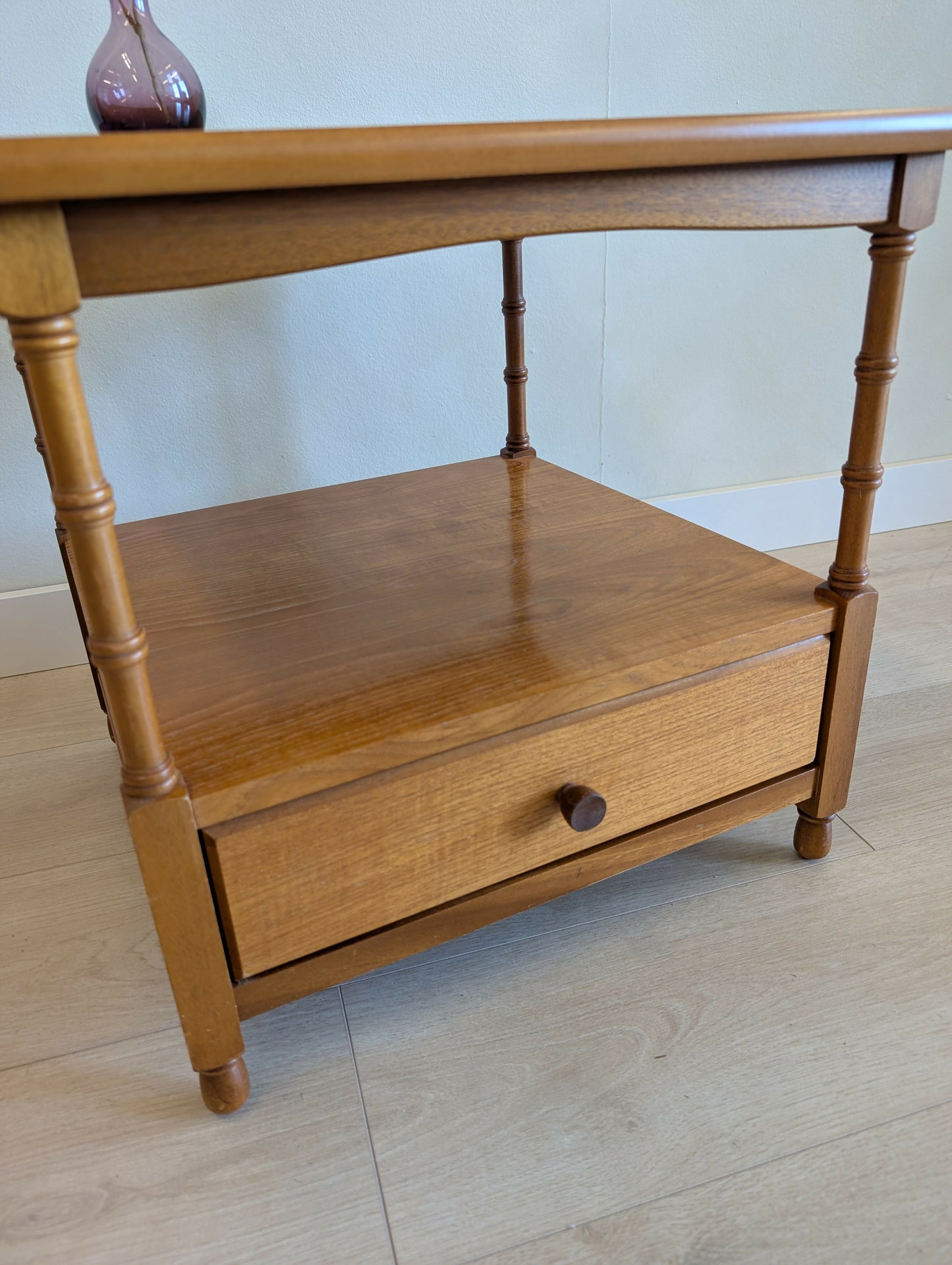 Mid Century Parker Knoll Nathan Teak Side Table with Drawer & Shelf