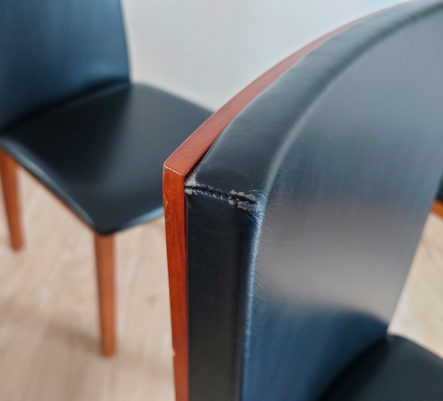 Per Hansbaek For Skovby Sm51 Danish Cherry Wood And Leather Dining Chairs