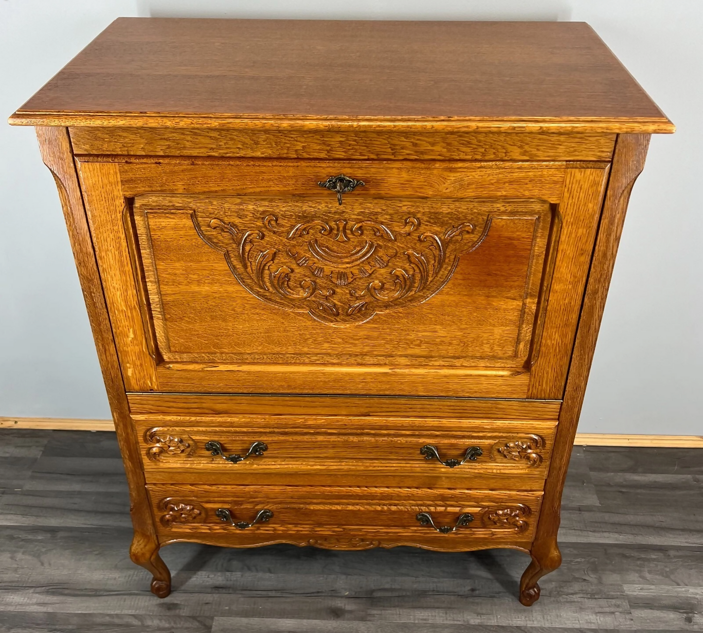 Cabinet Vintage French Louis XIV Style Writing Bureau Carved Sideboard LOT 3526