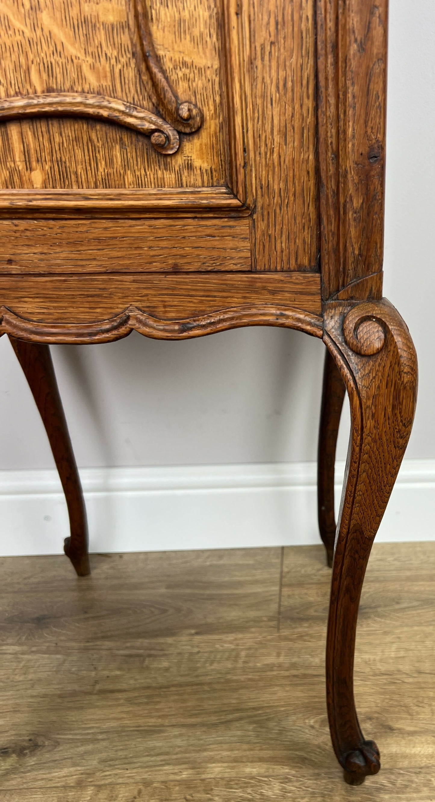 Bedside Table Antique French Marble Top Oak Cabinet Carved Cupboard LOT 6394