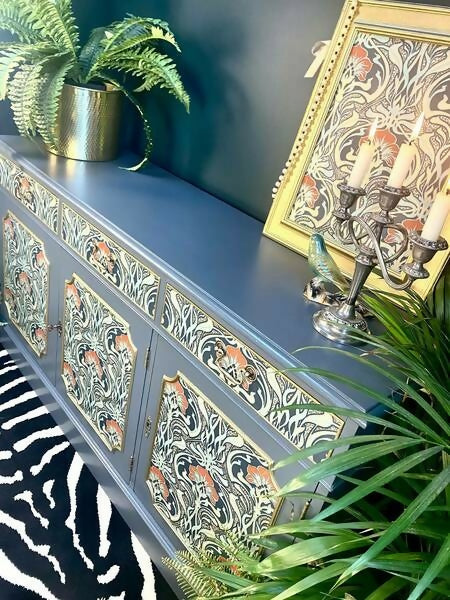 Upcycled Vintage Sideboard, Tv Unit , William Morris Print , Living Room, Dining Room Storage.
