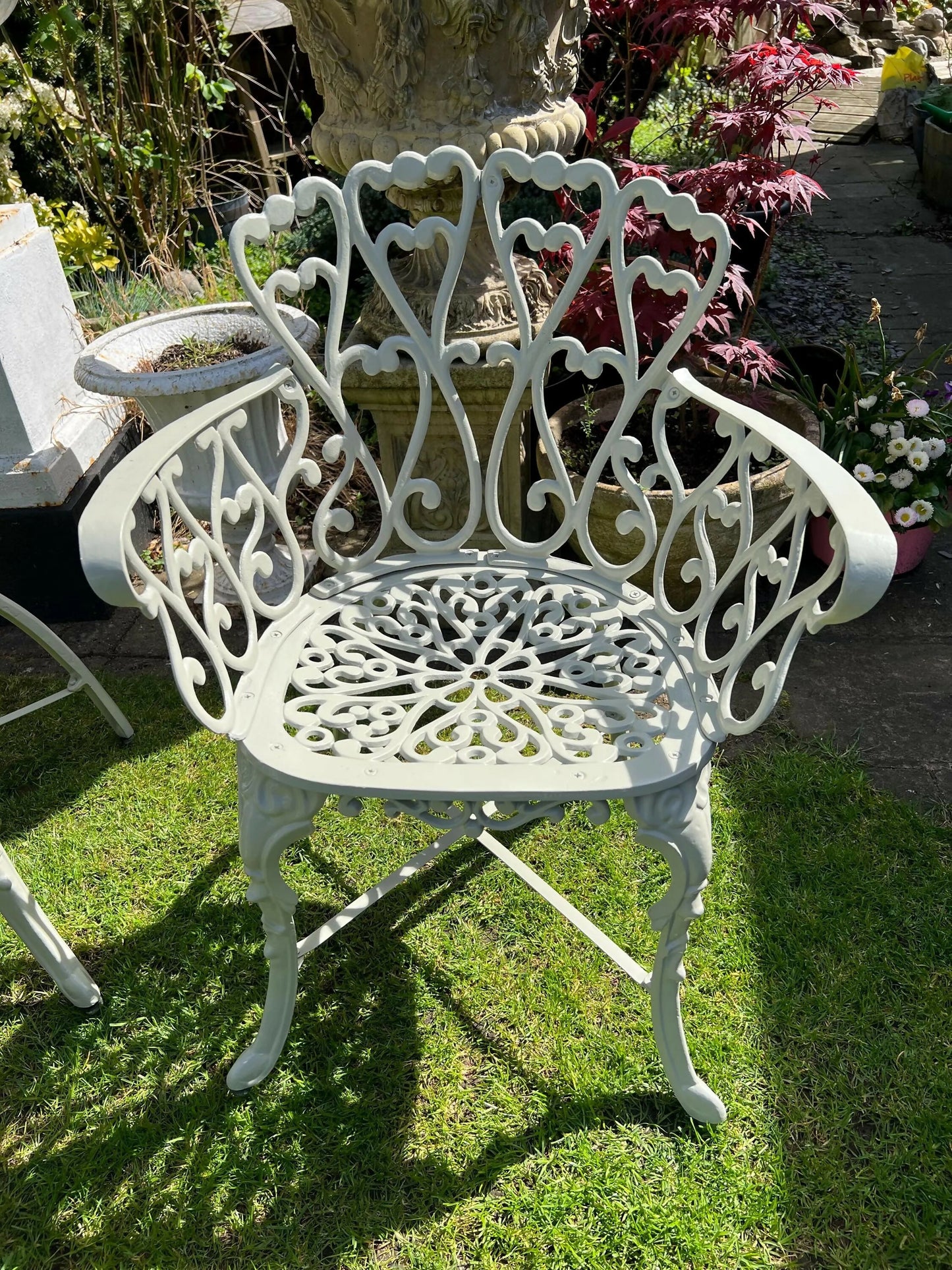 White Love Seat Patio Set with Bench in Pebble Grey