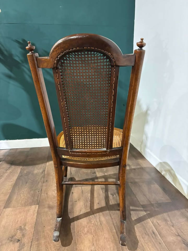 Edwardian Mahogany Rocking Chair with Berge Style Seat & Back Paneln