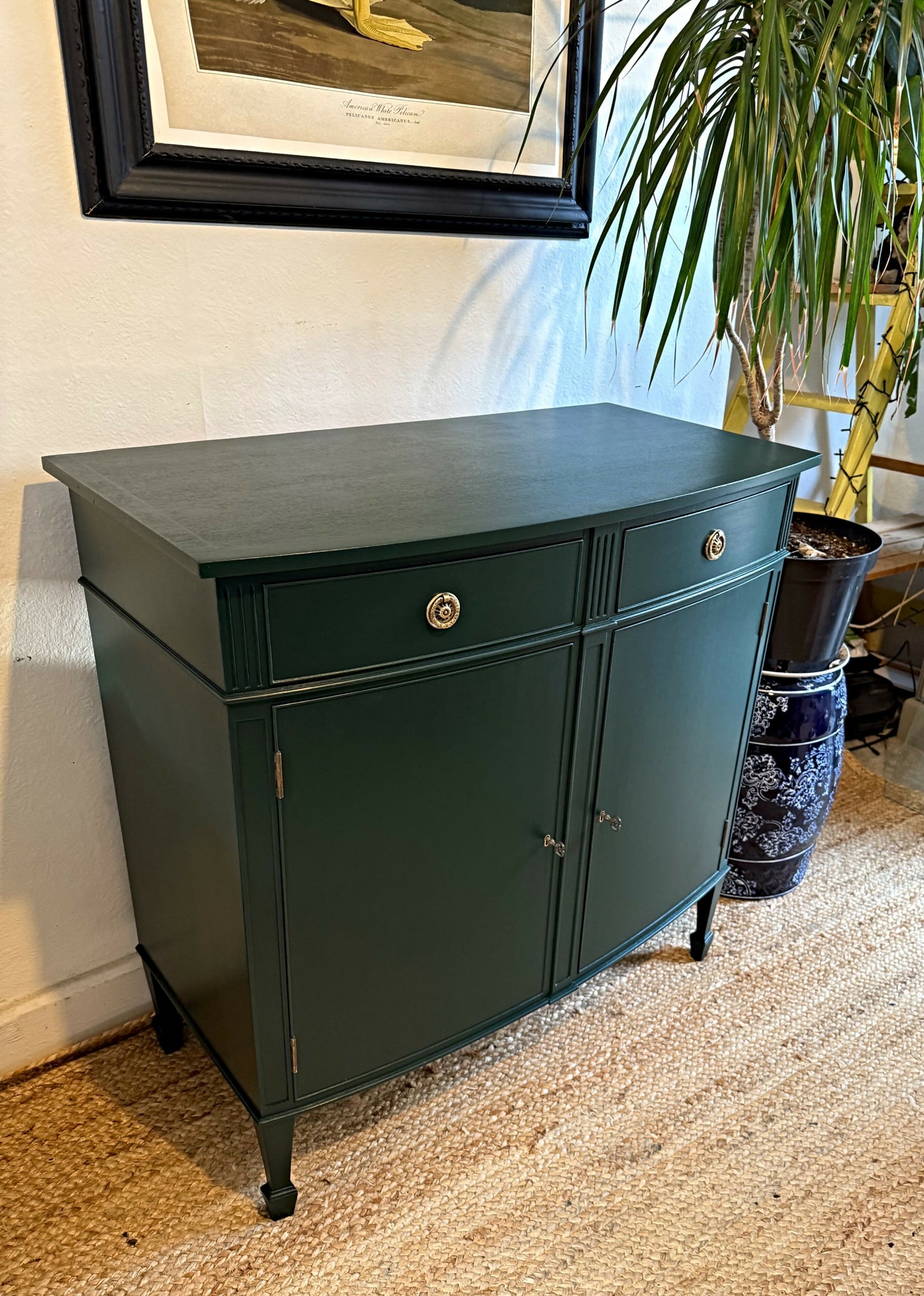 Newly refurbished bow fronted sideboard solid Wood Green antique vintage