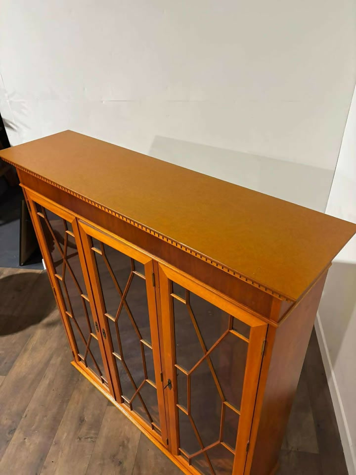 Yew Wood Display Cabinet With Glass Shelves