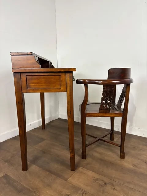 Reproduction Oriental Style Writing Table With Matching Corner Chair