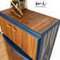 SOLD commissions available Navy Blue and Gold Art Deco Walnut Drinks Cabinet, cocktail cabinet, bar, sideboard, refurbished