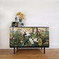 Black Mid-Century Modern MCM Stag Chest of Drawers with Jungle Decoupage