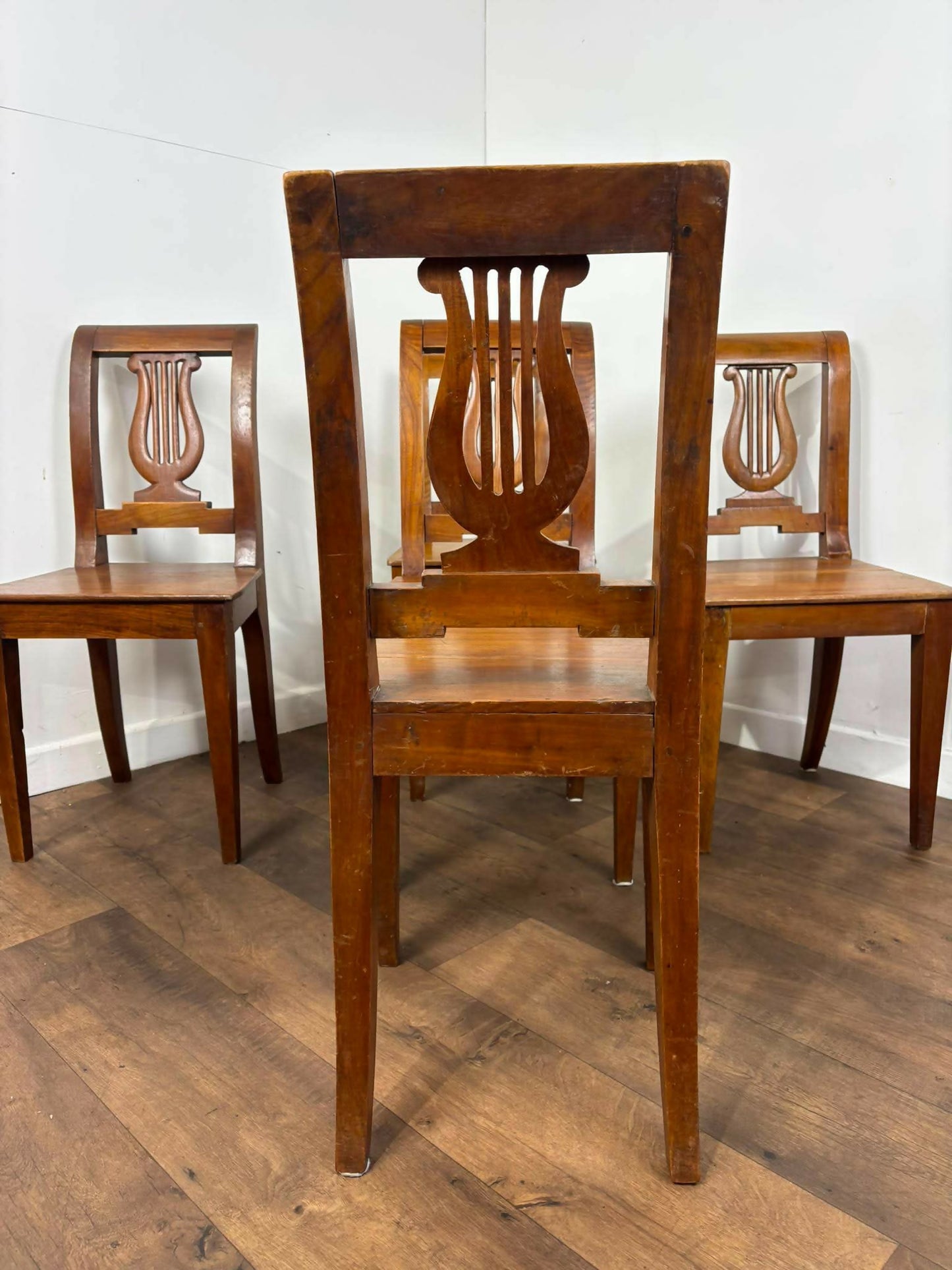 Antique Set of Five Mahogany Lyre Back Dining Chairs