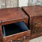 Bespoke English vintage bedside cabinets - custom wood framed - luxury hand dyed leather nightstands