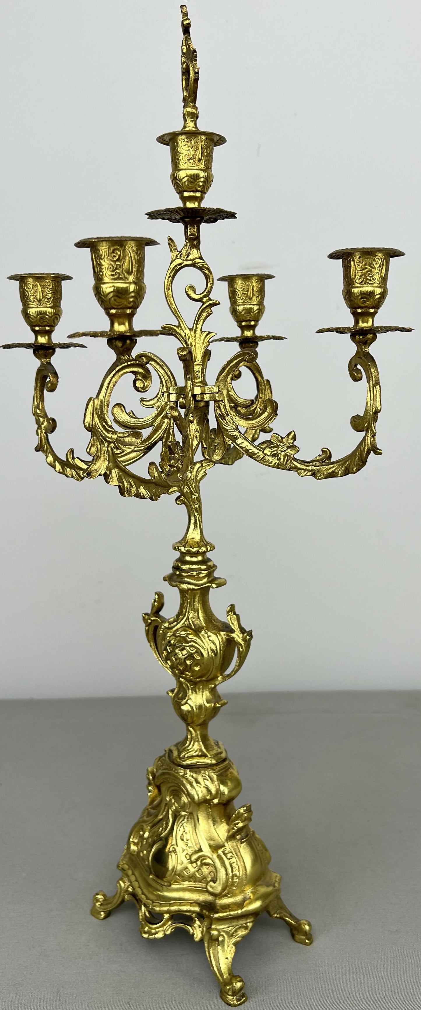 Pair of Candelabras Vintage French Brass Ornate 5 Arm Candle Holders LOT 6437