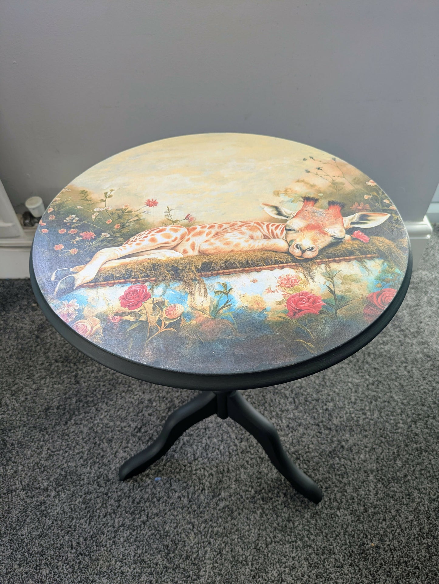 Hand Painted and Decoupaged Small Side Table