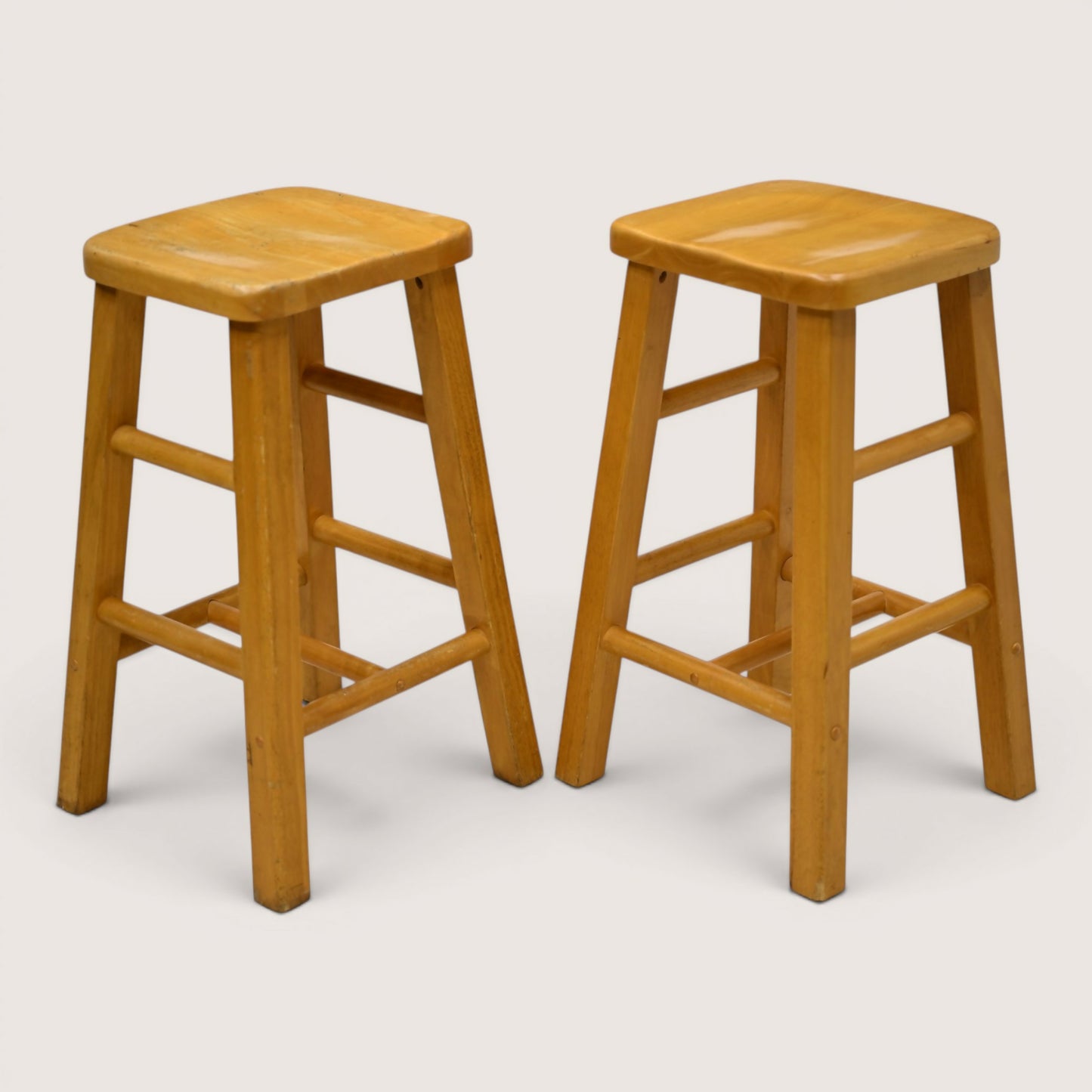 Pair Of Breakfast Bar Stools 66cm Seat Height Vintage Beech FREE UK Delivery*