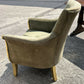 French Louis XVI Style Neoclassical Suede Leather Armchair With Gold Gilt Frame