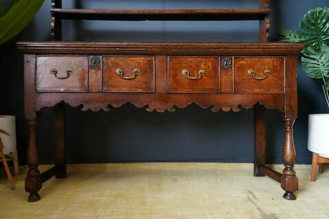 Late Georgian Early Vintage Victorian Welsh Dresser Solid Oak Brass Bail Pulls