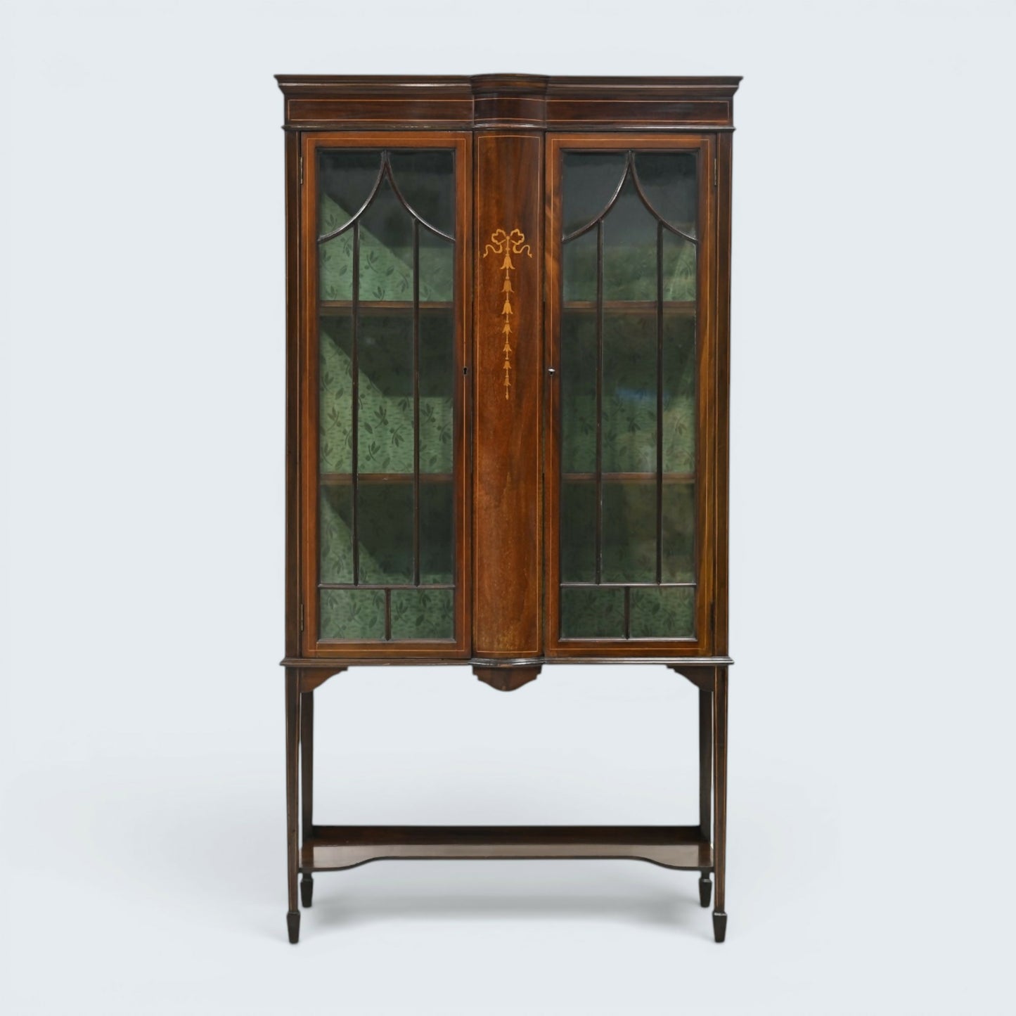 Edwardian Inlaid Mahogany Display Cabinet Leaded Glass Key & FREE UK Delivery