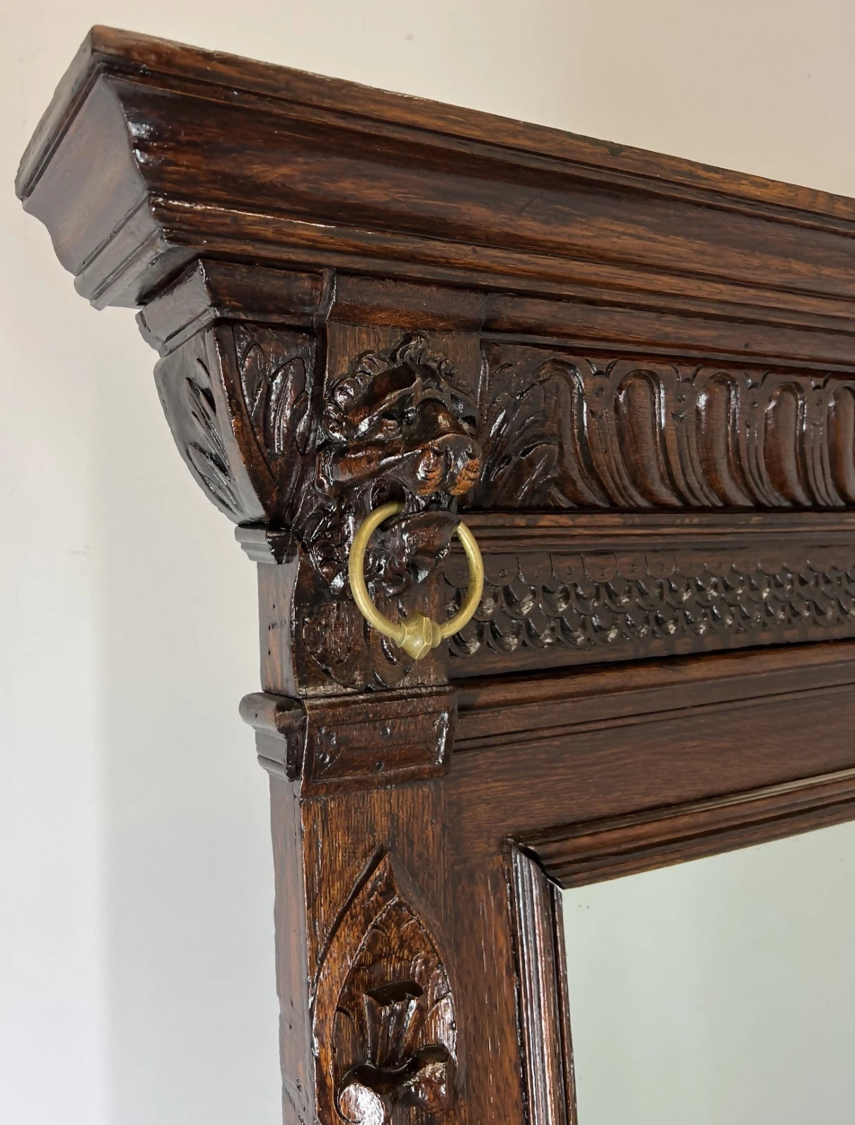 Antique French Oak Wall Mirror with Carved Frame Wall Decor 197cm LOT 4352