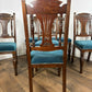 Set of Six Edwardian Carved Oak Dining Chairs –with Teal Upholstery
