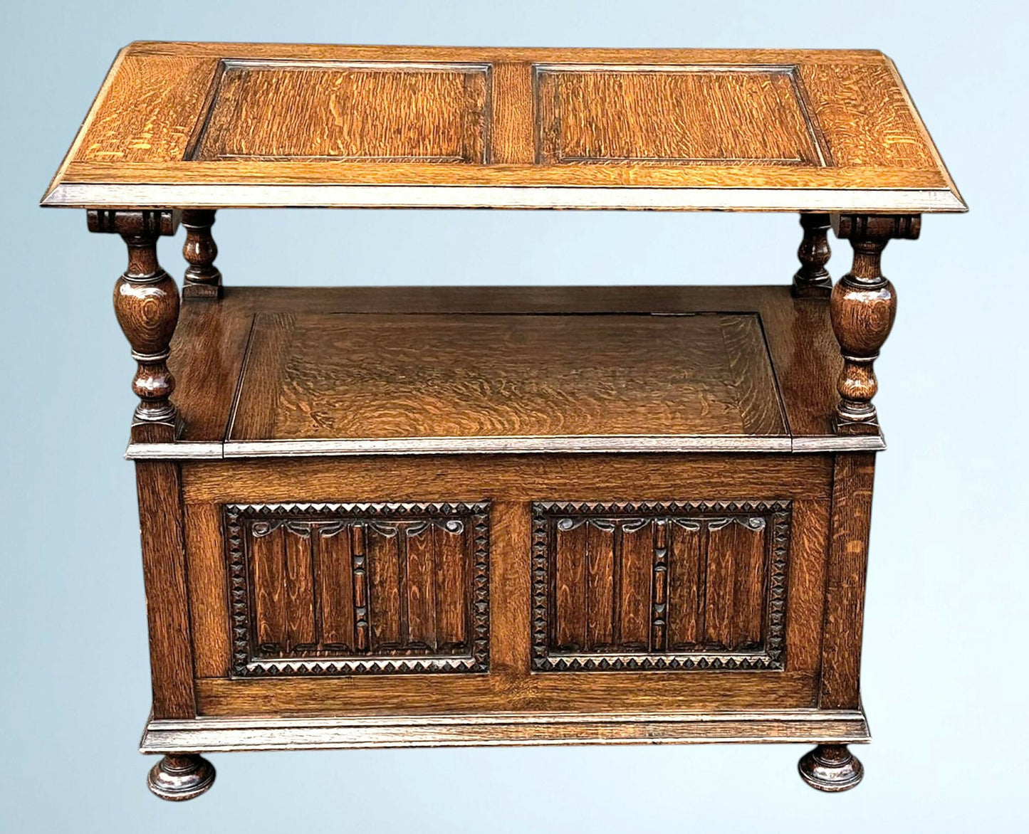 Antique Golden Oak Monks Bench