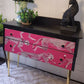 Hand Painted Vintage Mid-Century Modern Chest of Drawers: Black and Hot Pink Cheetah design