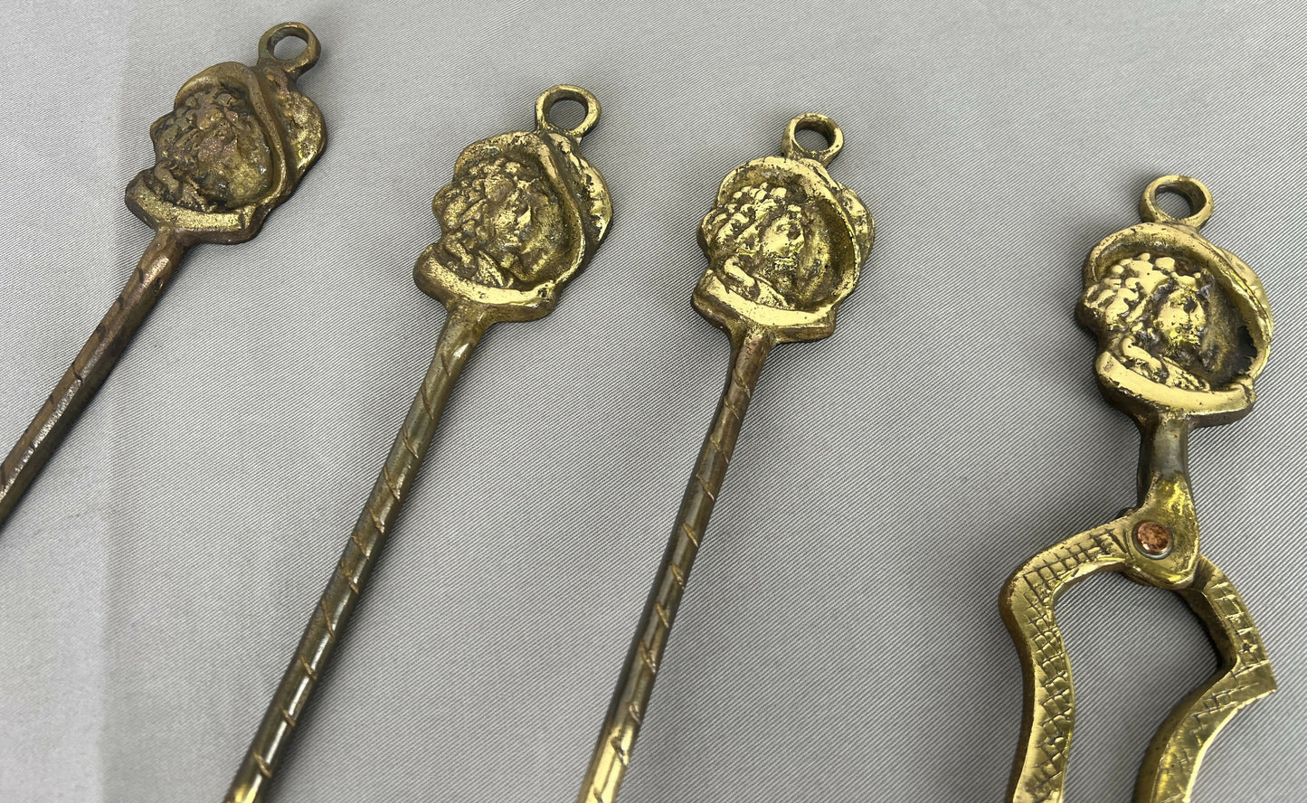 Fireplace Set Vintage French Style Brass 5 Piece Companion Set LOT 6445