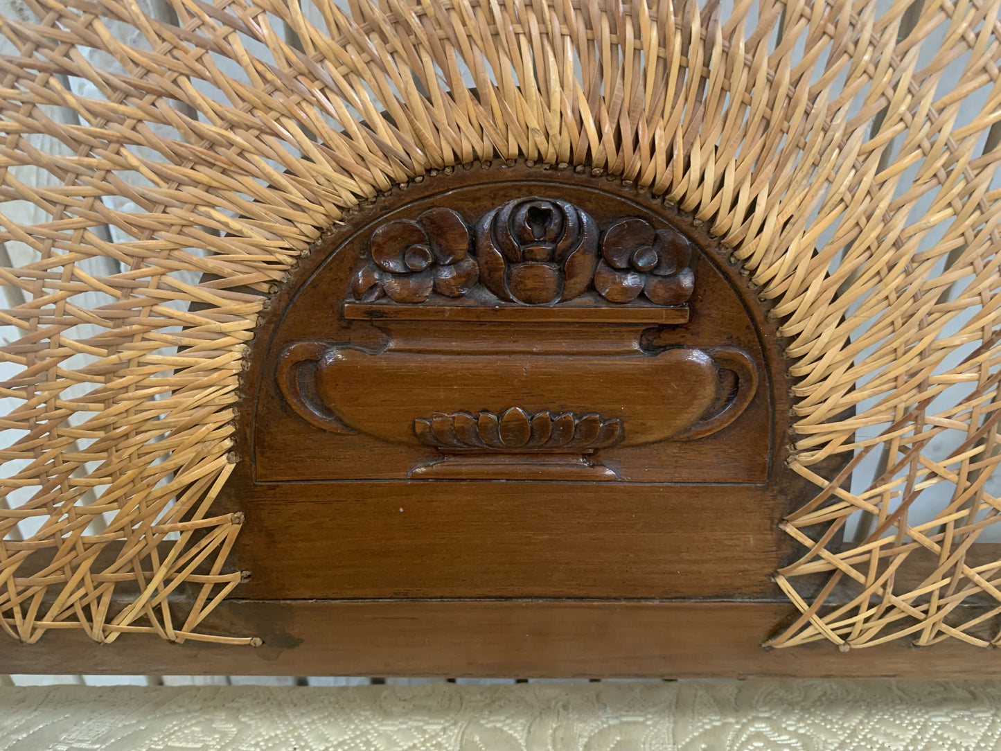 Very attractive and unique antique gold-colored cane bergère two-seater sofa.