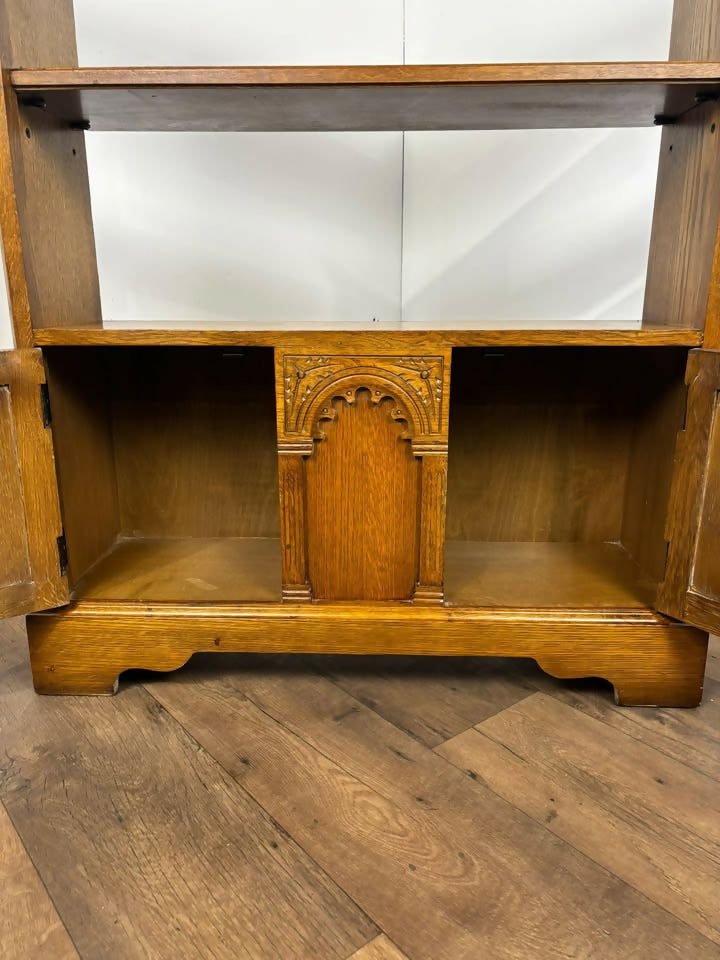 Priory Oak Bookcase with Linen Fold Doors