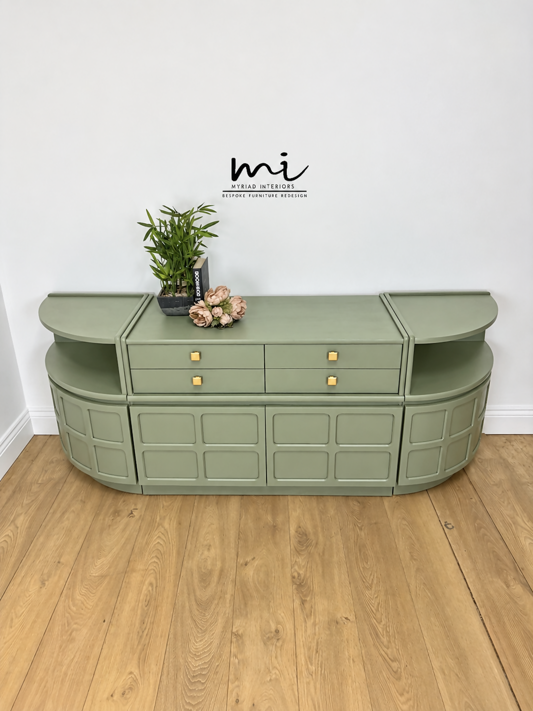 Refinished Nathan sideboard set in Pale Sage Green, modular, corner cabinet, tv stand, media unit, drinks, mid century modern, cupboard