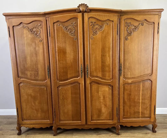 Wardrobe Vintage French Louis XVI Style Oak Four Door Armoire LOT 4820