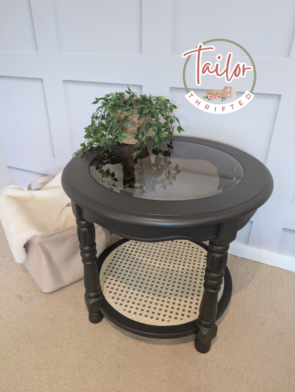Tailor Thrifted Upcycled Vintage Cane and Glass Table Set 9