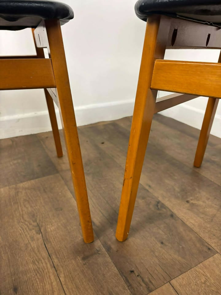 Pair of Mid Century Teak Chairs with Black Upholstery