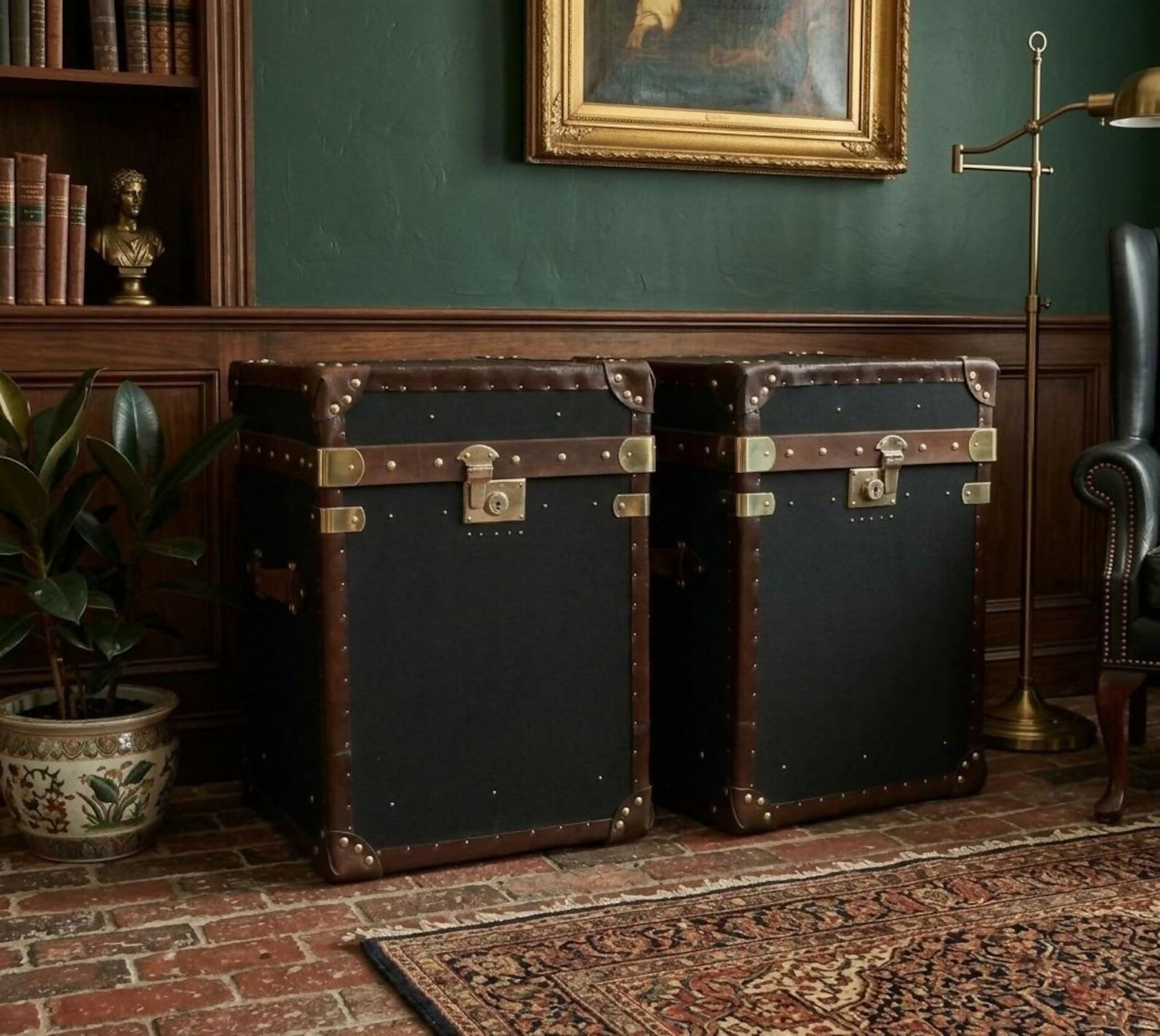 Black Vintage Handmade Bedside tables - English bespoke storage trunks