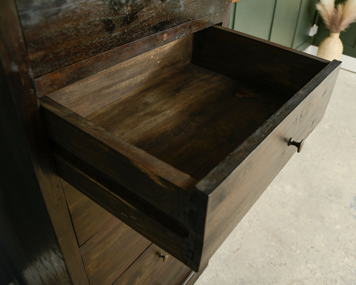 Dark Solid Wood Tallboy Drawers - Over 5 FT - Hardwood